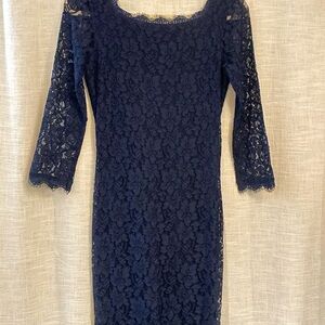 Diane Von Furstenberg Navy Long Sleeve Lace Dress